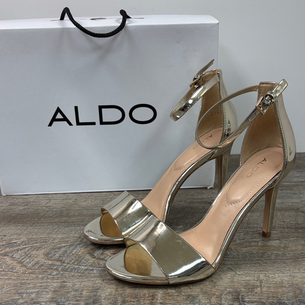 Aldo FIOLLA-86 Gold Strappy Stiletto Heels Size 7.5